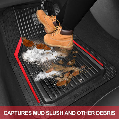 CAR PASS Heavy Duty Rubber Floor Mats for Car, Waterproof Liner Deep Dish Car Mats Full Sets, Universal Trim to Fit for SUV Truck Sedans Vans, All Weather Automotive Floor Mats 3pcs, Solid Black