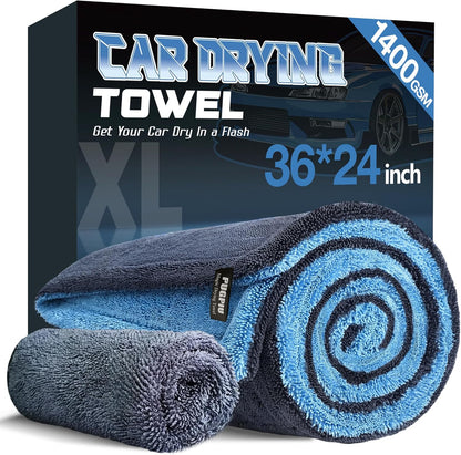 PUGPIU Microfiber Car Drying Towel Extra Large Super Absorbent 48"X24", 1400 GSM Flash Detail Car Wash Drying Towel Edgeless with Two Sided Soft Twisted-Loop, No Water Spots Streaks for Cars (Green)