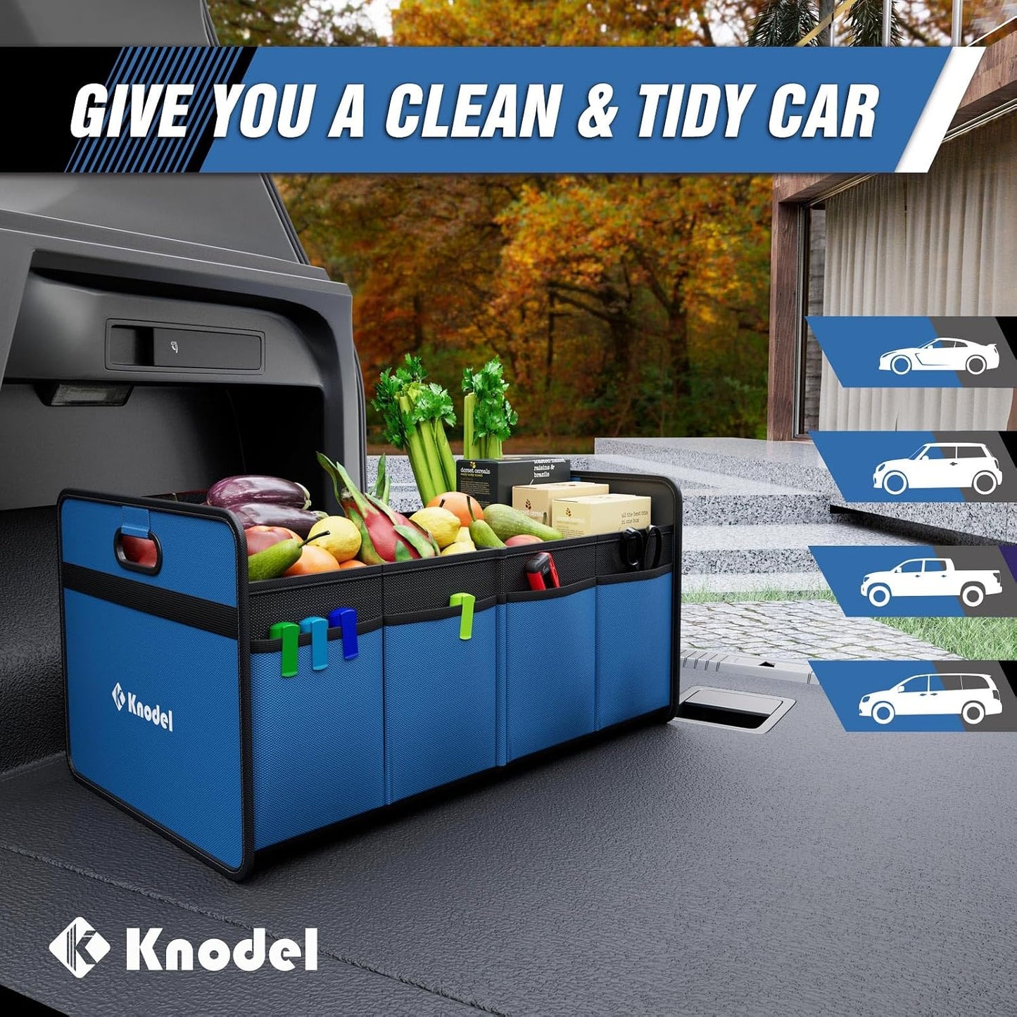 K KNODEL Car Trunk Organizer, Foldable Organizer for Car, Automotive Consoles & Organizers, Storage with Reinforced Handles (Medium, Black)