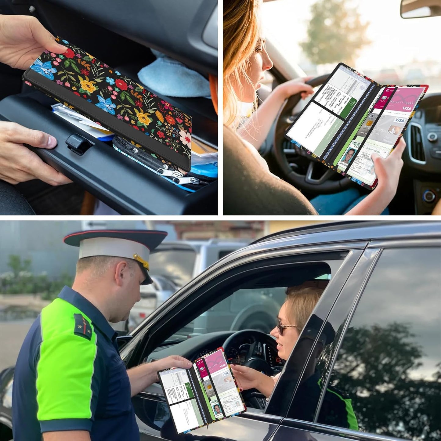 Car Registration and Insurance Holder, Auto Truck Document Holder with Magnetic Shut, Vehicle Glove Box Car Organizer, Interior Car Accessories for Women Men (Bow)