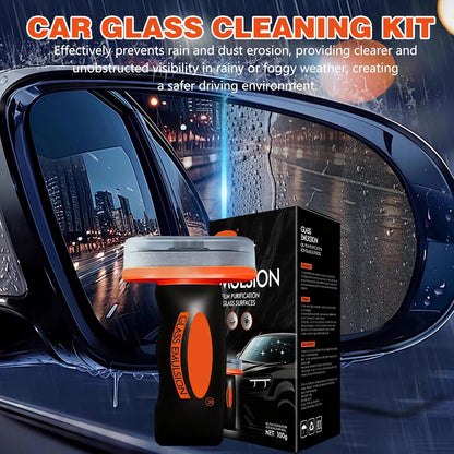 2PCS Glass Emulsion Cleanerr,Glass Oil Film Remover for Car,Roll-On Glass Compound with Cleaning Board,Removes Oil Film & Smudges,Universal Anti-Rain Fog BrushOil Film Remover for Car Windshield(100g)