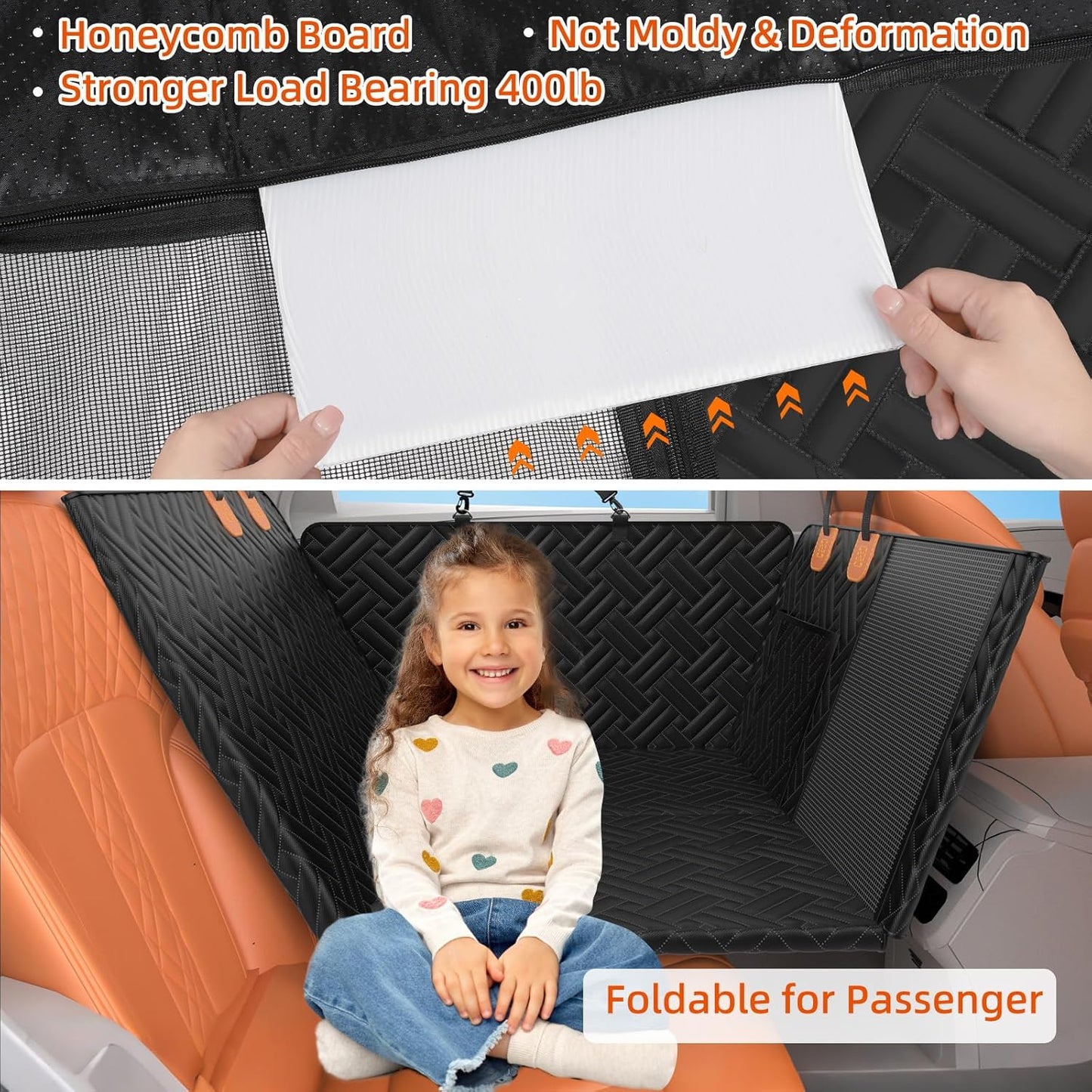 Back Seat Extender for Dogs,Hard Bottom Car Seat Cover for Dogs with Mesh Window,Waterproof Backseat Pet Cover Hard Bottom-Dog Car Seat Cover for Back Seat Dog Hammock for Car/SUV