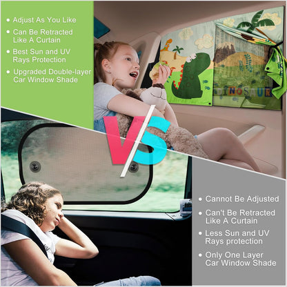 Car Window Shades, 2 PCS Magnetic Double Layer Auto Sun Shade for Side Windows Privacy Full Covers/Half Shade Options Back Car Window Curtains for Baby Protection