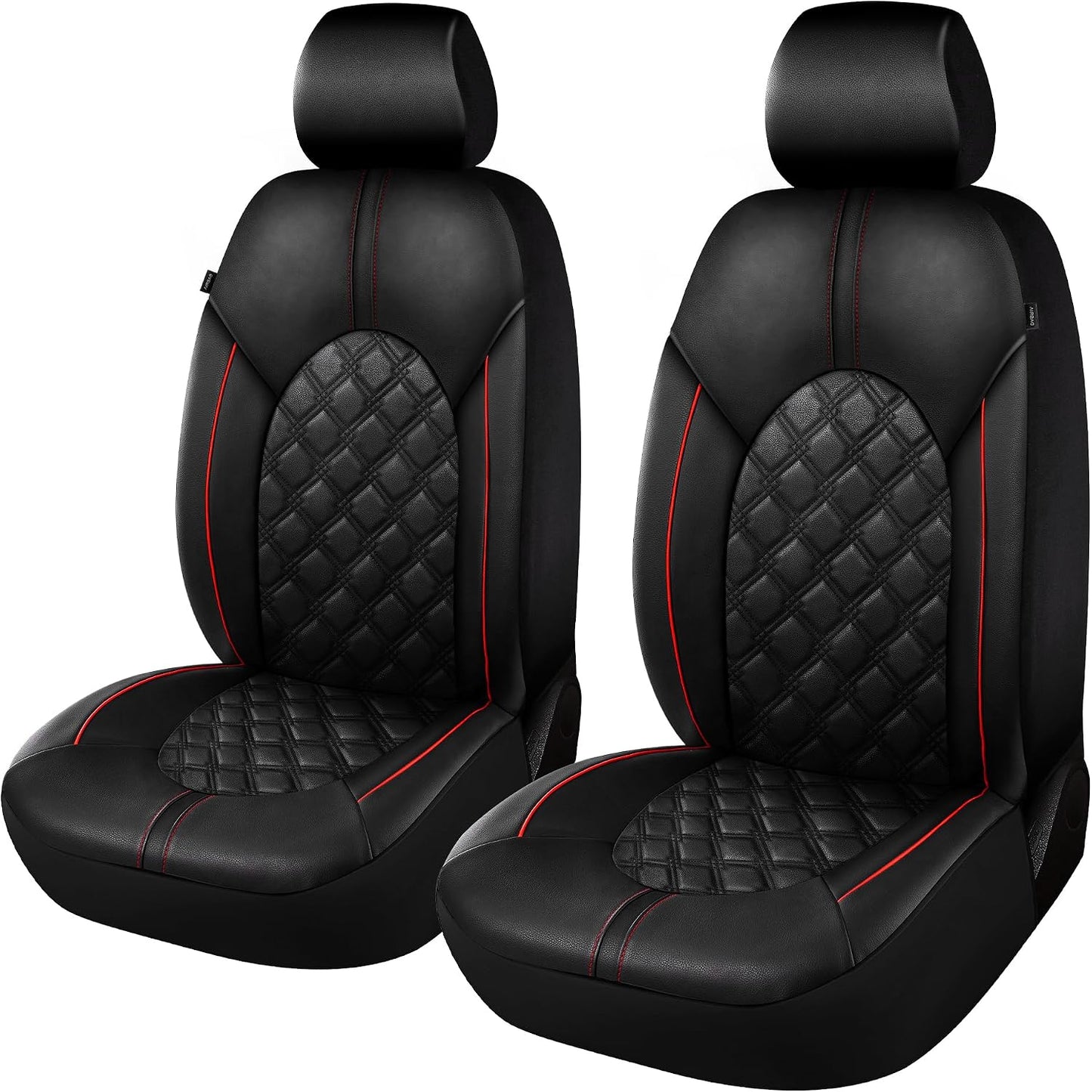 CAROMOP Luxury PU Leather Car Seat Covers Full Set-Waterproof Seat Protectors with Split Bench Seat Covers for Cars-Universal Cars Interior Covers for Sedans, SUVs, Pick-up Trucks(Gray/Gray Line)
