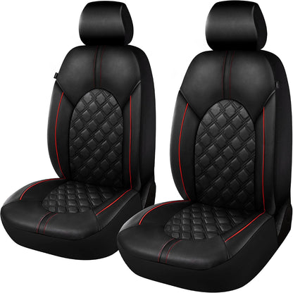 CAROMOP Luxury PU Leather Car Seat Covers Full Set-Waterproof Seat Protectors with Split Bench Seat Covers for Cars-Universal Cars Interior Covers for Sedans, SUVs, Pick-up Trucks(Gray/Gray Line)