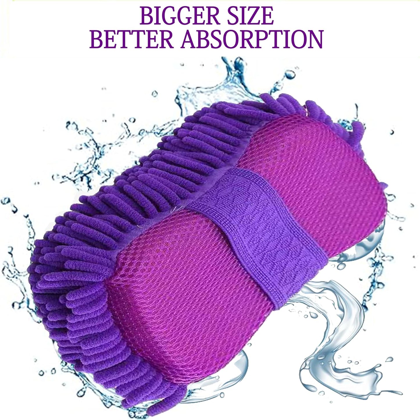 Microfiber Car Wash Sponge-Non-Scratch Wash Mitt-Two Sided Chenille Microfiber Washing Sponge-Mitt for Cars, Trucks, SUVs, Boats(2 Pack Green)