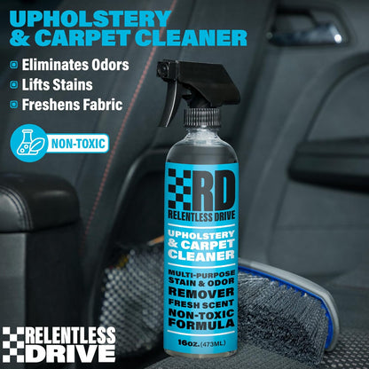 Relentless Drive Car Upholstery & Carpet Cleaner – Professional Interior Seat Cleaner for Fabric, Floor Mats & Auto Upholstery, Safe for All Cars, Kit with Heavy Duty Brush (16oz)