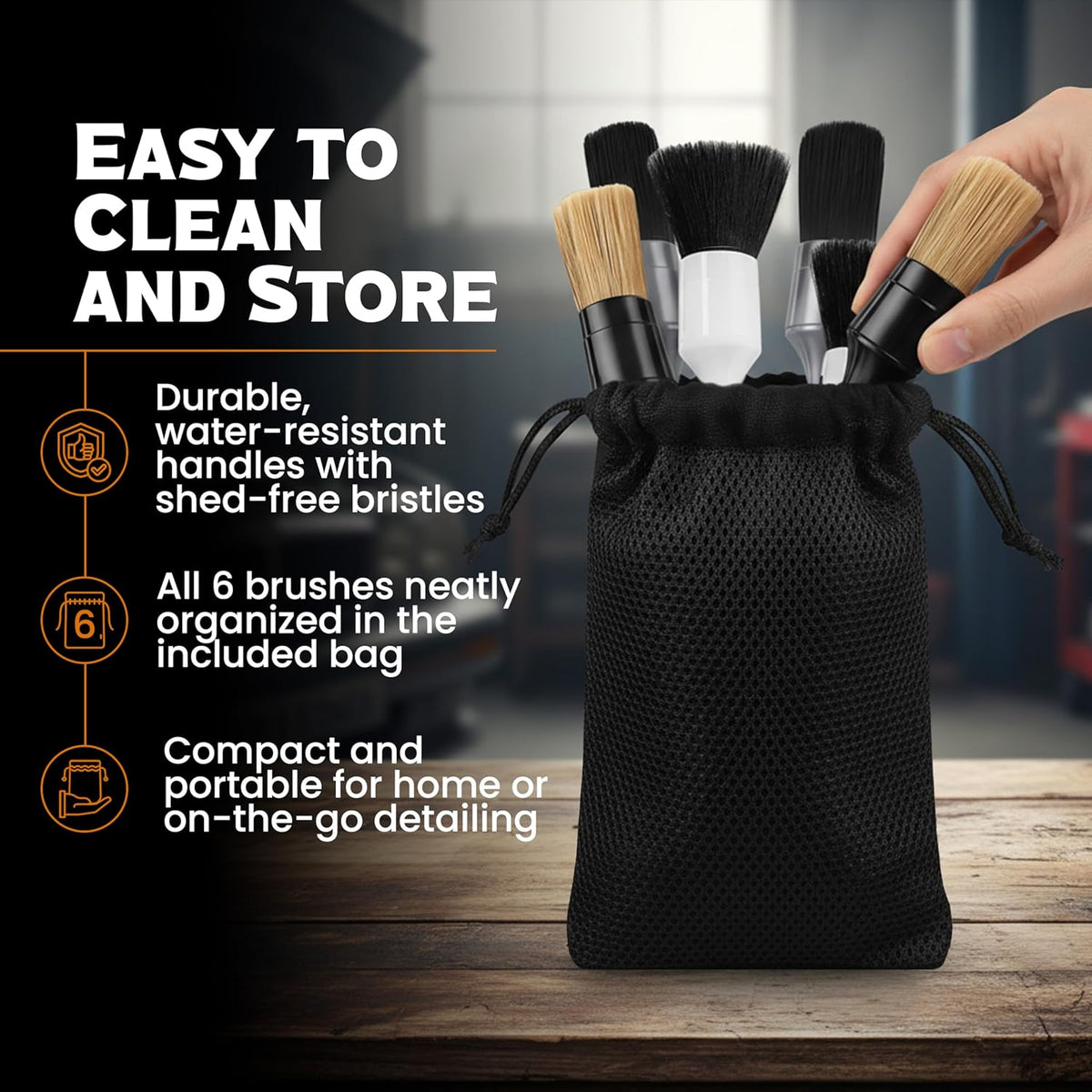Premium Car Detailing Brush Set - Professional 3 Pack Kit Detail Brushes with Soft Boars Hair Bristles for Auto Interior & Exterior - for Cleaning Leather Seats, Air Vents, Wheels & Emblems