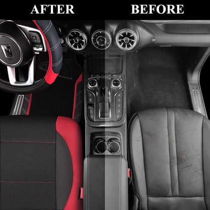 CAR PASS Air Mesh Leather Car Seat Covers Full Set, Waterproof Car Floor Mats, Sporty Steering Wheel Cover 14.5-15in, Universal Fits for 95% Cars Truck SUV (Black and Blue)