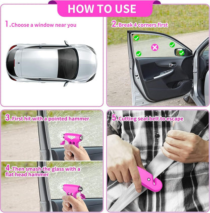 Car Safety Hammer, 2PCS Black 3-in-1 Emergency Escape Tool with Window Breaker and Seat Belt Cutter, Safety Emergency Car Escape Tool for Car, Office, Home