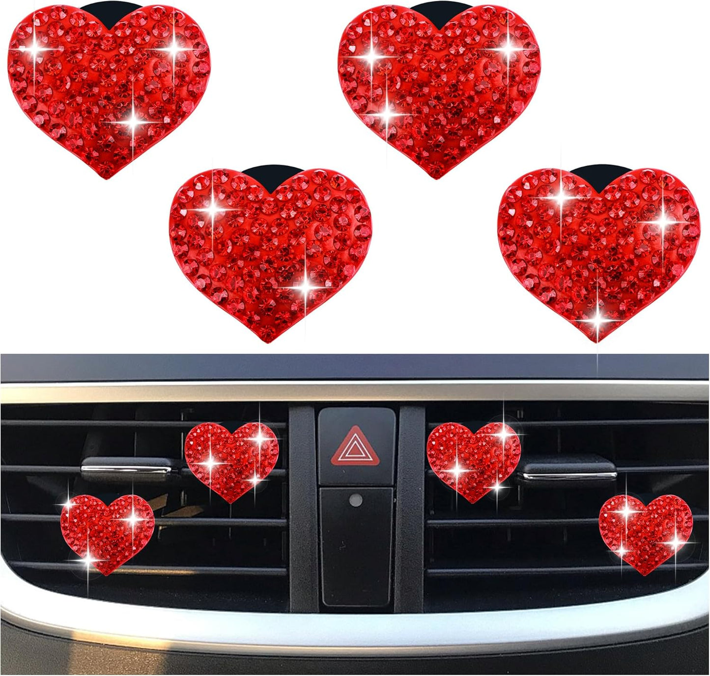 4PCS Heart-Shaped Car Vent Clips with Rhinestone,Bling Air Vent Clips Car Decorations,Premium Shiny Car Clips for Vents CCar Accessories Interior for Cars,Trucks,SUVs (Pink)