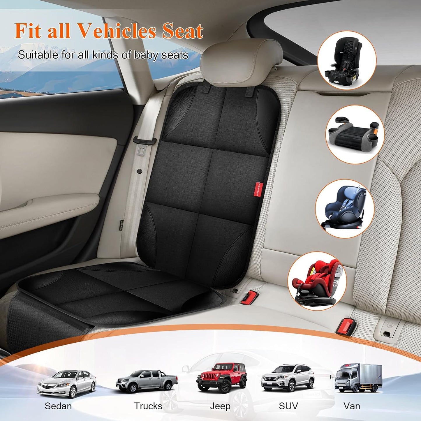 Car Seat Protector for Child Car Seat, 600D Fabric Safe Car Seat Cover with Upgraded Non-Slip Backing, Waterproof Seat Protector Under Baby Car Seat with Thick Padding for Car Back Front Seat