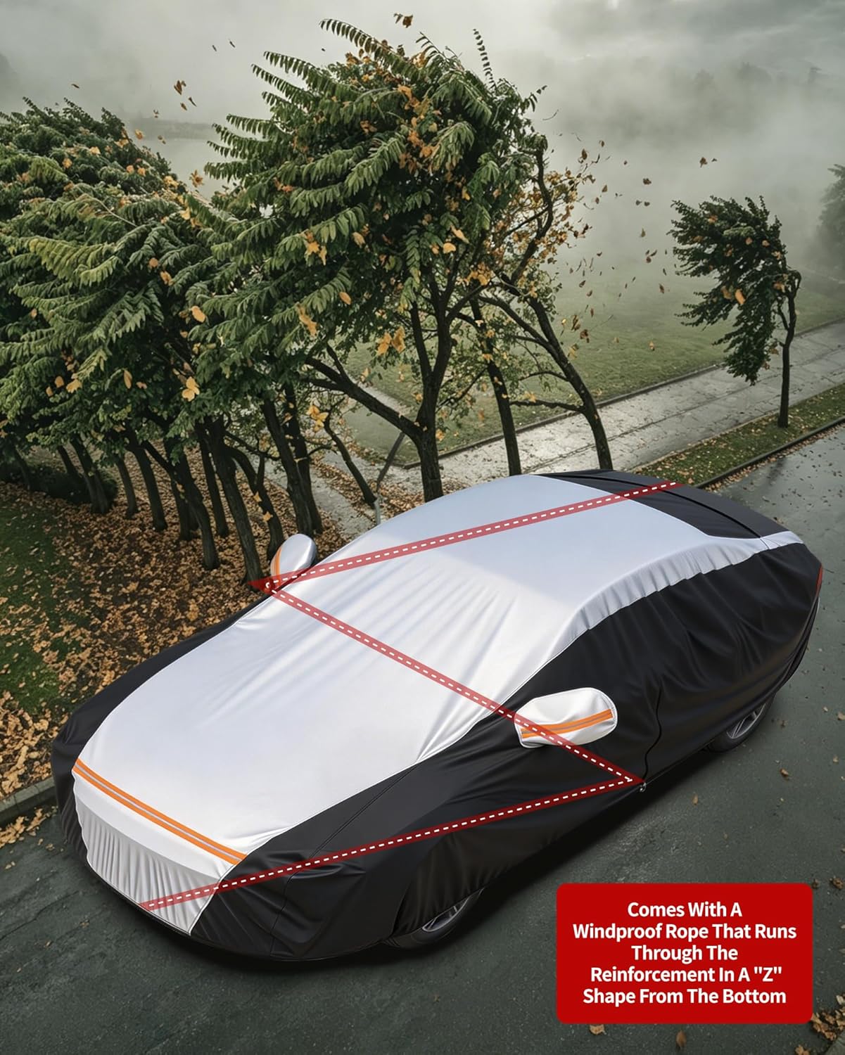 Car Cover Waterproof All Weather,6 Layers Car Covers for Automobiles, Full Exterior Cover with Zipper, Outdoor Car Cover Sun UV Rain Snow Wind Protection, Fit for 185"(185*70*59 inch)Sedan