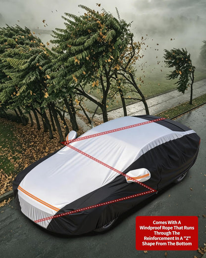 Car Cover Waterproof All Weather,6 Layers Car Covers for Automobiles, Full Exterior Cover with Zipper, Outdoor Car Cover Sun UV Rain Snow Wind Protection, Fit for 185"(185*70*59 inch)Sedan