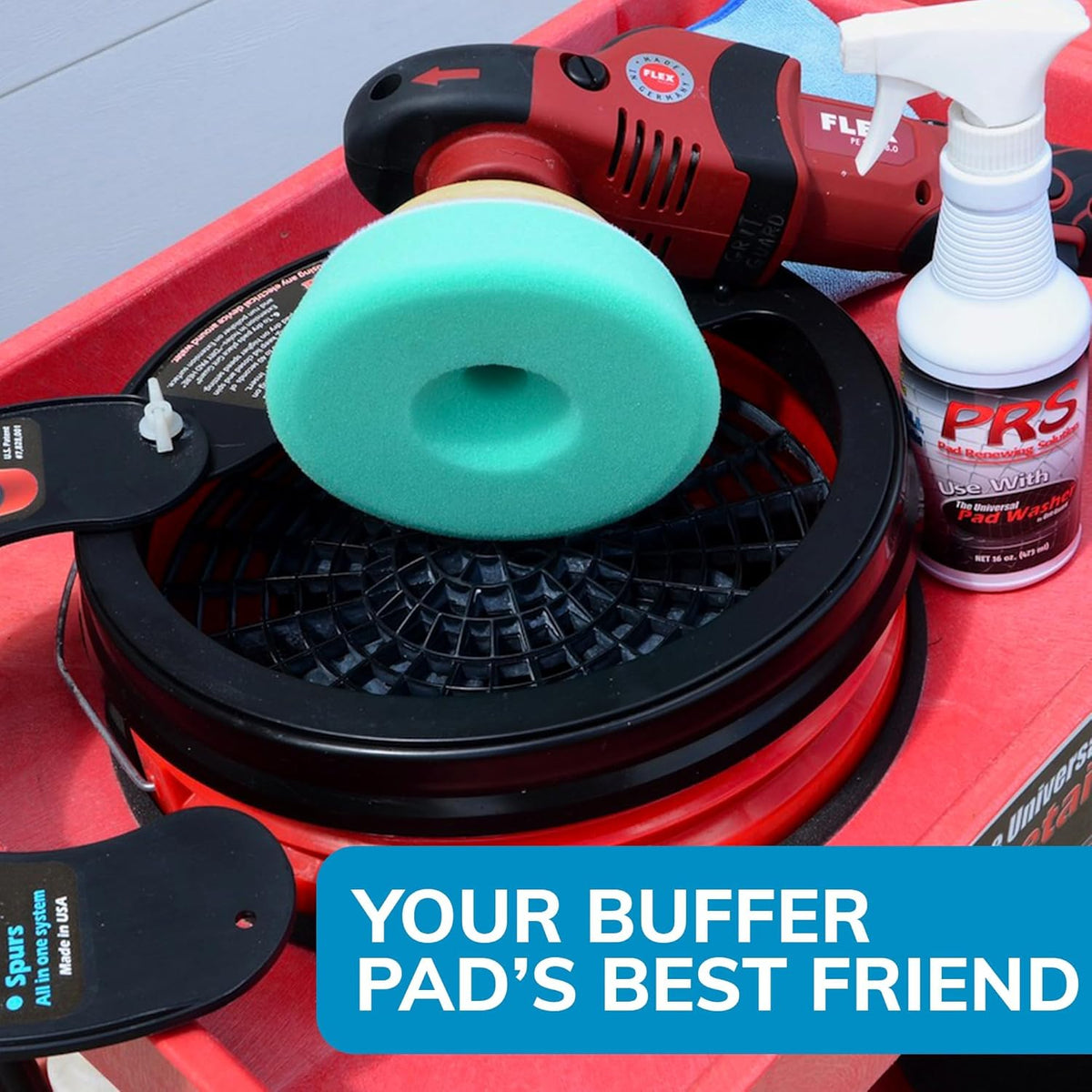 GRIT GUARD Universal Pad Washer Kit - Polishing Pad Cleaner Compatible with Dual Action Rotary and Orbital Polisher Foam, Wool, Microfiber, Felt Disc - Made in the USA