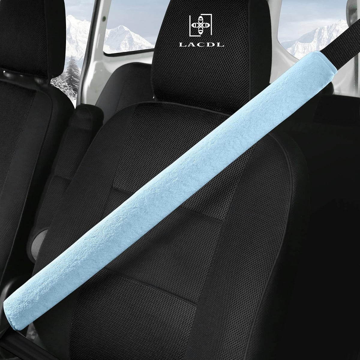 LACDL Extra Long Seatbelt Cover Super Soft Furry for Adults Kids Women & Men, Thick Plush Full Car Seat Belt Strap Cushion, Fluffy Shoulder Pad Protector, Auto Interior Accessories, 1pc, Black, 15.5in