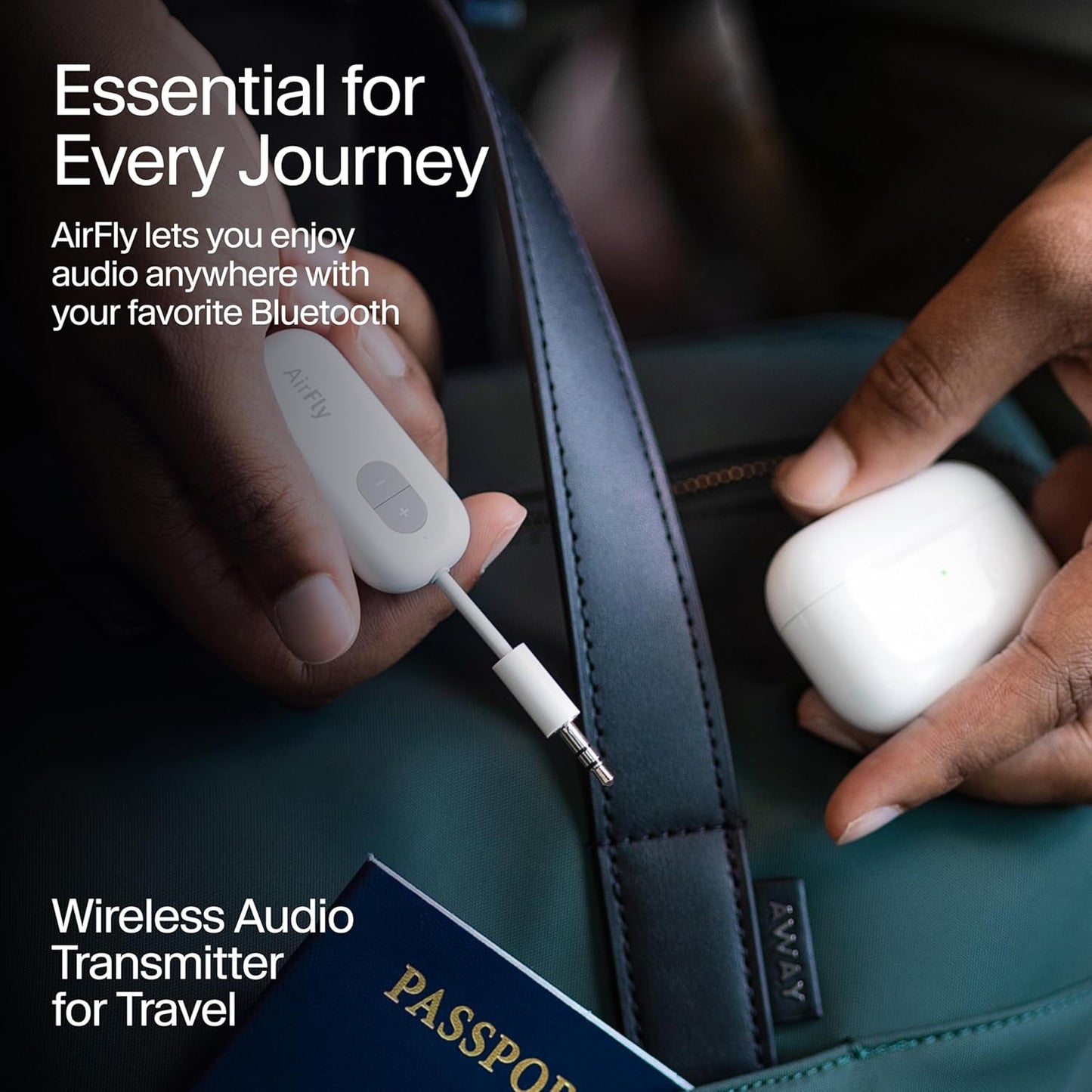 AirFly Pro 2 Deluxe – Bluetooth Adapter for Airplane, Pair 2 AirPods or Wireless Headphones – 3.5mm AUX Bluetooth Transmitter/Receiver for Cars, Boats, Treadmills, TVs – Airplane Travel Essentials