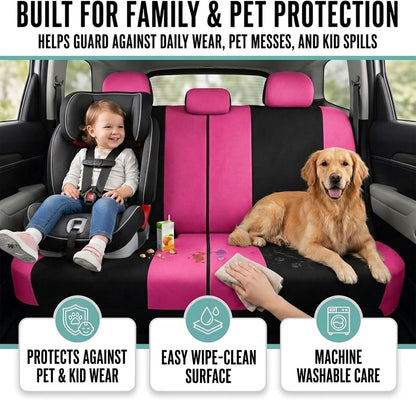 FH Group Full Set Cloth Car Seat Covers, Universal Fit Front and Split Bench Rear, Airbag Compatible, Washable for SUV, Sedan, Van - Black