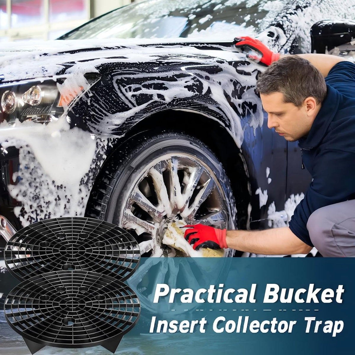 Tallew Car Wash Bucket Insert Grit Traps for Car Washing Detailing Kit Accessories Cleaning Tool Fits 12 Inch Diameter Bucket or 3-5 Gallon(Black,4 Pieces)