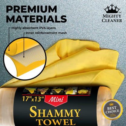 Premium 2pk Mini +1 Free Shammy Cloth for Car Drying - 17”x13” - Super Absorbent Chamois Towel for Car - Scratch-Free, Reusable & Soft Cleaning Towel