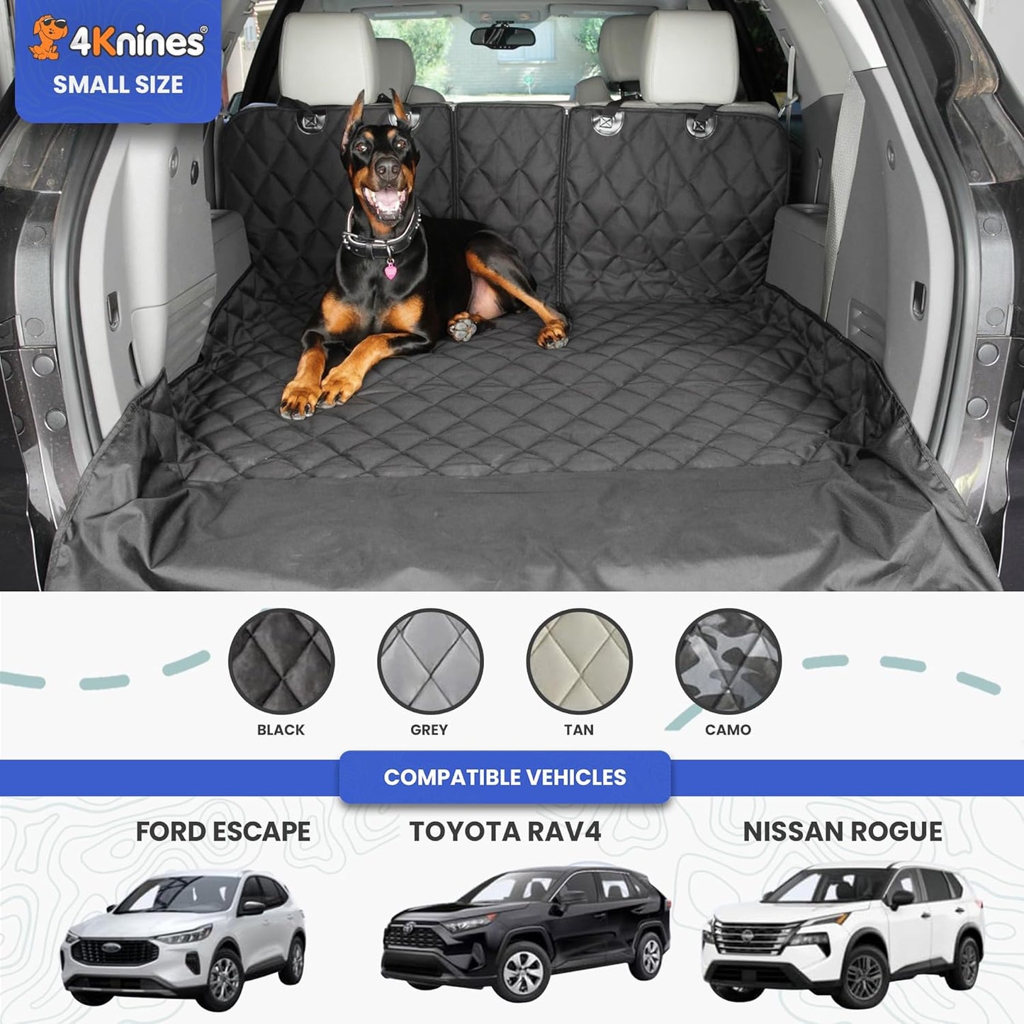 4Knines Split Cargo Liner for SUV – For Dogs & Pets, Heavy-Duty, Waterproof Trunk Mat & Cargo Cover – Fits 60/40 Split Bench & Armrest Pass-Through – Machine Washable, Non-Slip, Durable (Large, Black)