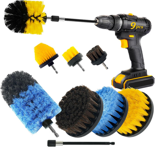 9 Pcs Drill Brush Attachments Set Fluffy Soft and Hard Bristles Horsehair Brush Cleaning Kit for Home Bathroom Car Kitchen Corners Sink Stubborn Stains Tiles