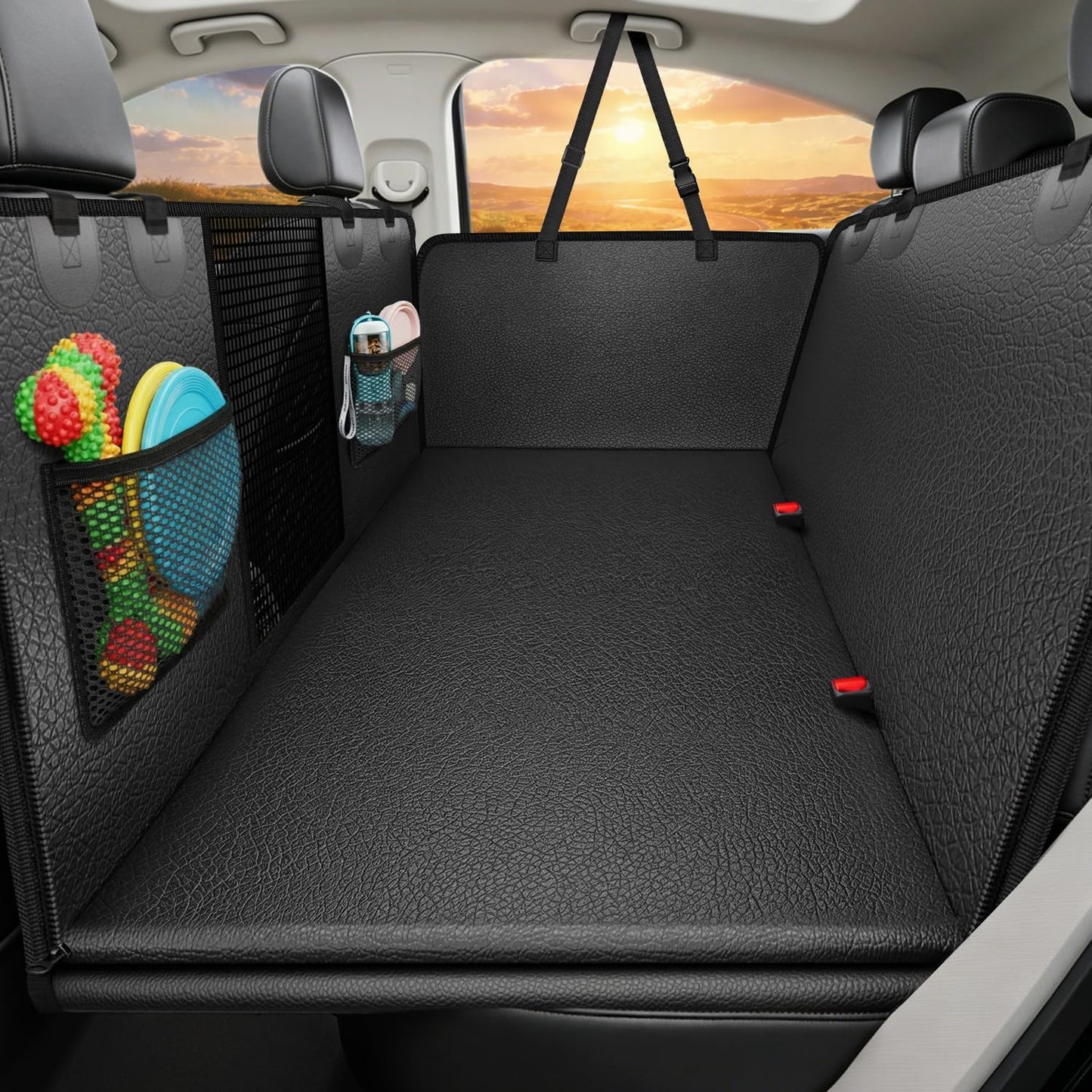 URPOWER 2026 Upgraded Back Seat Extender for Dogs - Large Hard Bottom Dog Car Seat Cover Holds 550lbs, Waterproof Dog Hammock Pet Bed with High-Density Foam Non-Slip Backseat Protector