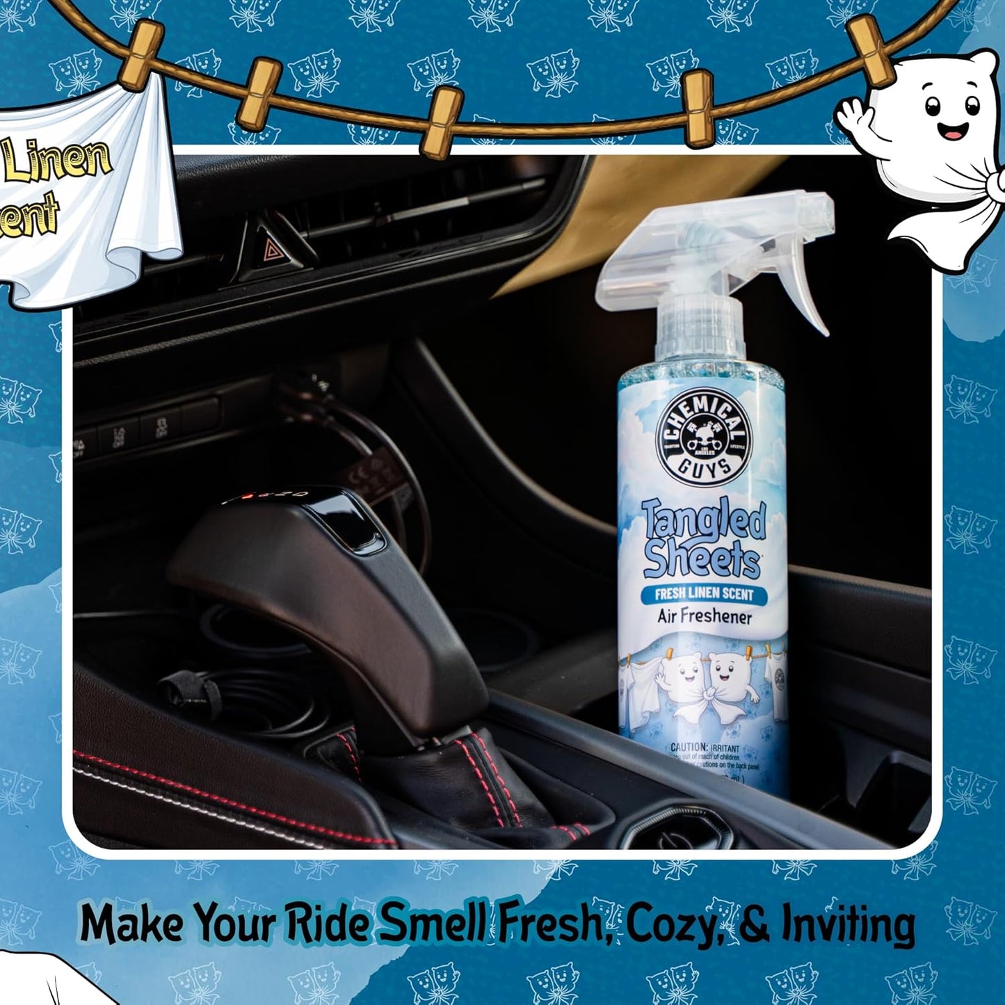 Chemical Guys Tangled Sheets Fresh Linen Scent Air Freshener Spray and Odor Eliminator, Clean Fabric Inspired Spray for Home, Office, Bathroom, Dorm, and Car Interior - 16 Fl Oz