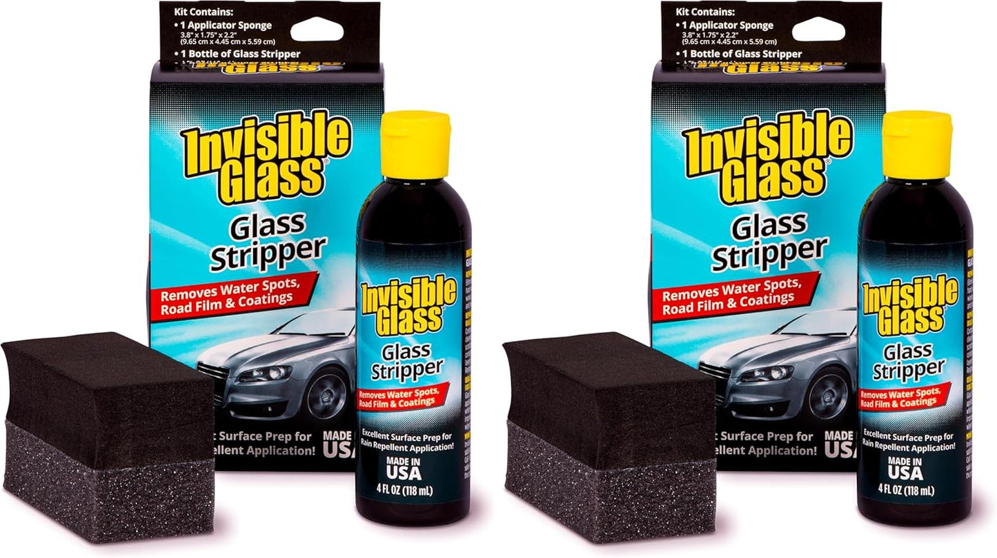Invisible Glass 91411 Glass Stripper Water Spot Remover Kit – Cerium Oxide Based Auto Glass Polish for Windshields, Hard Water Spots, Road Films & Old Coatings – 4 Fl Oz
