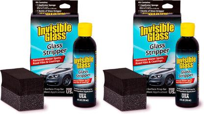 Invisible Glass 91411 Glass Stripper Water Spot Remover Kit – Cerium Oxide Based Auto Glass Polish for Windshields, Hard Water Spots, Road Films & Old Coatings – 4 Fl Oz