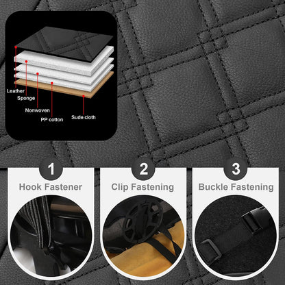 CAROMOP Luxury PU Leather Car Seat Covers Full Set-Waterproof Seat Protectors with Split Bench Seat Covers for Cars-Universal Cars Interior Covers for Sedans, SUVs, Pick-up Trucks(Gray/Gray Line)