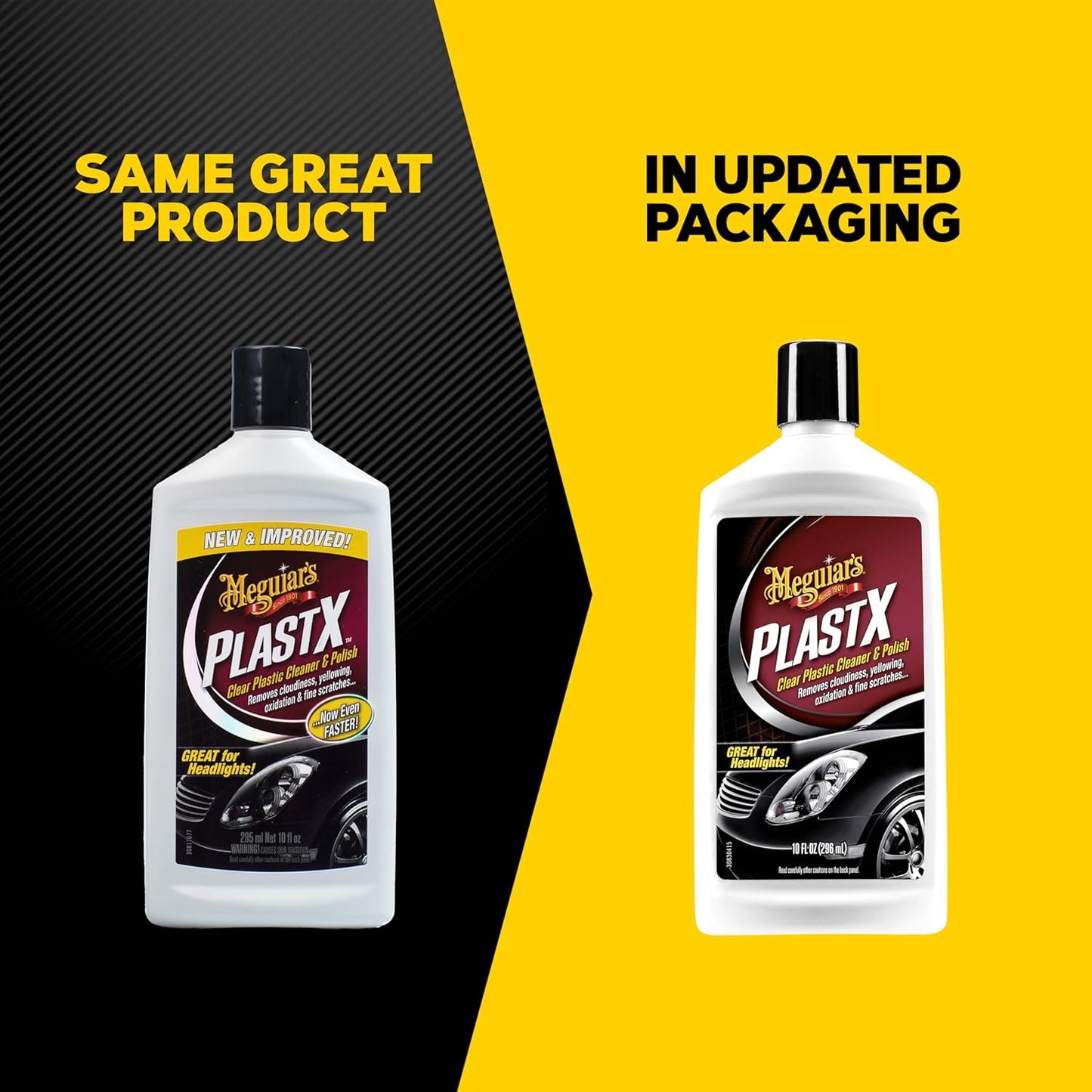 Meguiar's PlastX Clear Plastic Polish, Fast & Easy Clear Plastic Restorer for Headlights, Taillights, Soft Top Windows, and More, Remove Scratches, Cloudiness, Yellowing, and Oxidation, 10 oz.