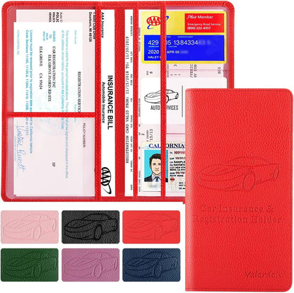 Valardoh Premium Car Registration and Insurance Card Holder, Car Document Holder for Cards, Driver License & other Essential Documents (Pink)
