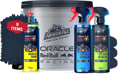 Armor All Podium Series Elite 9‑Piece Car Detailing Kit - Car Cleaning Kit with Bucket, Car Wash, Detailer Sprays, Wash Mitt & Microfiber Towels, Car Gift, Developed with Oracle Red Bull Racing