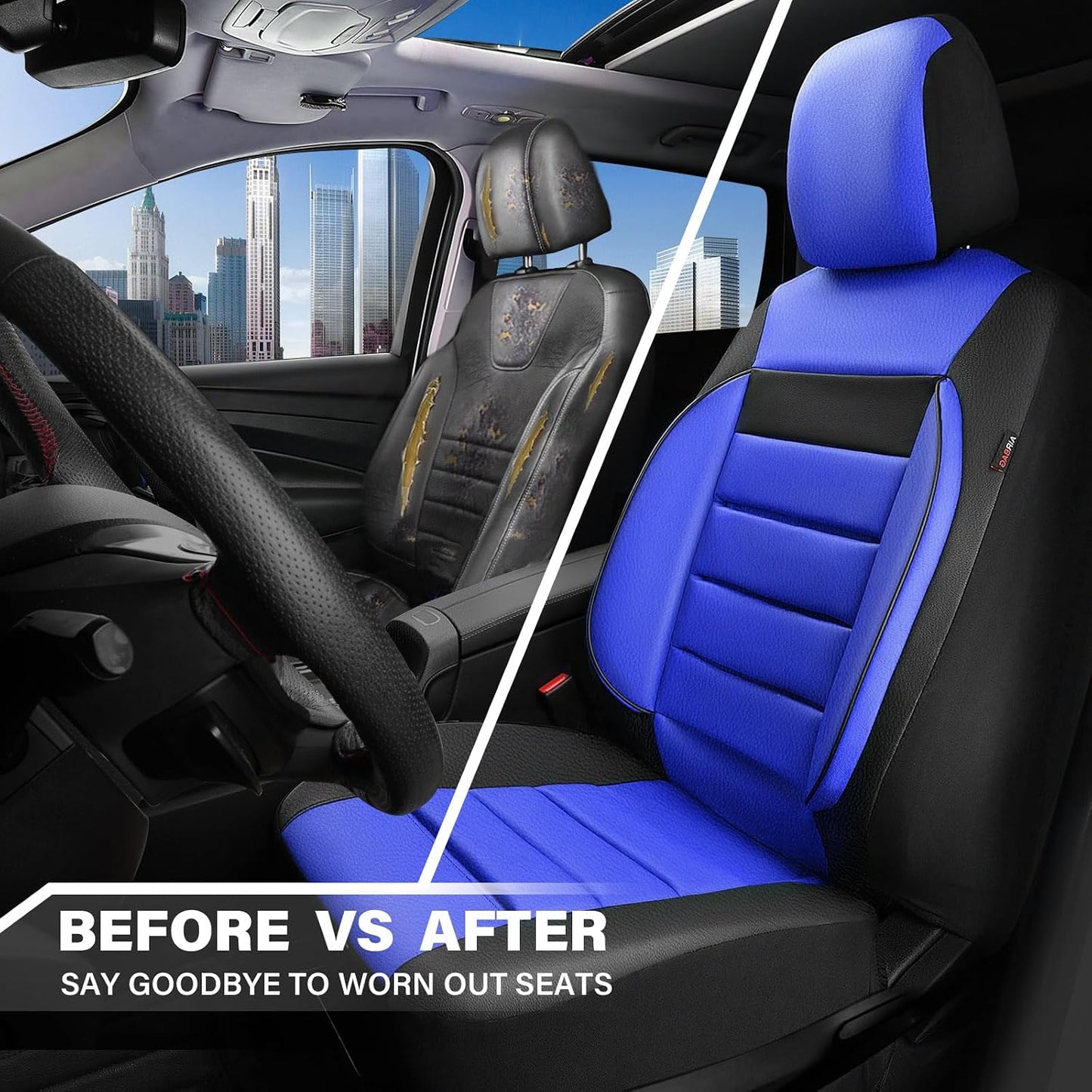 CAR PASS Faux Leather Car Seat Covers Front Seats Only, 3D Foam Support Car Seat Covers, Universal fit for Trucks Vans SUVs Sedans Automotive Comfortable, Airbag Compatible 2 Pieces Front Solid Black