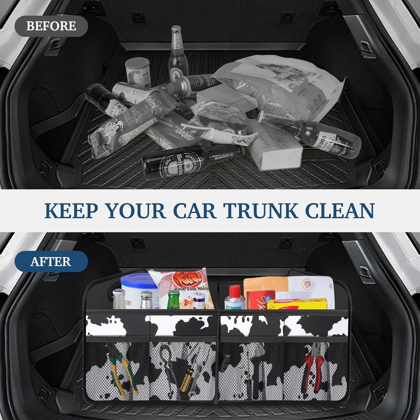 Femuar Car Trunk Organizer with Large Capacity Waterproof Car Accessories for Women & Men, Collapsible Trunk Organizer for Suv/Jeep/Sedan,Tools (Black, Standard)
