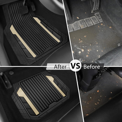 CAR PASS Heavy Duty Rubber Car Mats Metallic, Aluminum Film All Weather Floor Mats Waterproof Universal Trim to Fit Automotive SUV Sedan Van 4 Piece Anodized Deep Dish Two-Tone Sporty Black Red Chrome
