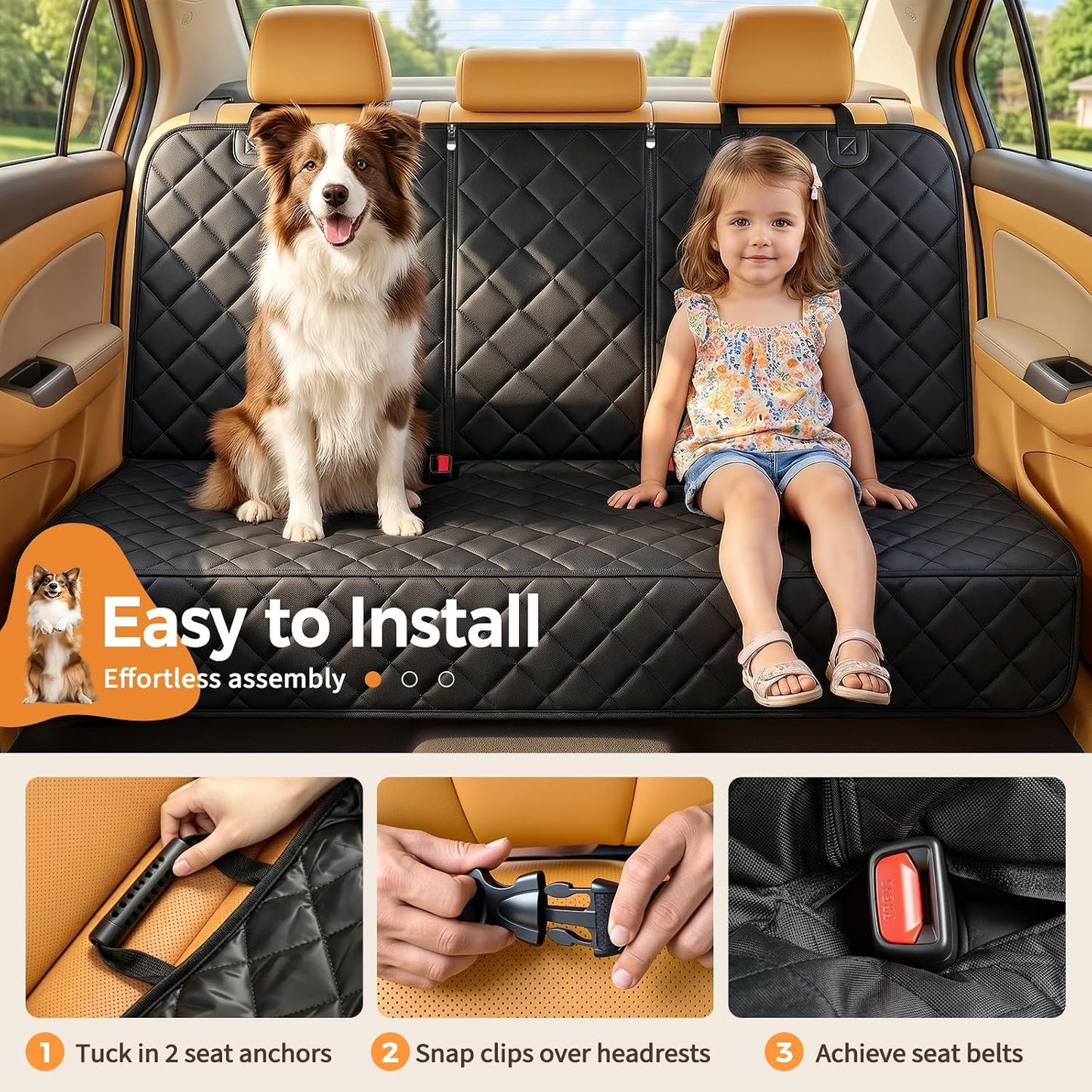 Yuntec Dog Car Seat Cover, Back Seat Cover for Dogs Pet Car Seat Protector Waterproof Rear Seat Cover Durable Car Seat Cover, fits Middle Armrest for Most Cars SUVs Trucks (53” Width)- Black
