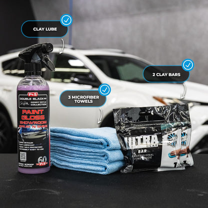 The Rag Company - Clay Bar Kit – Remove Embedded Contaminants & Restore Smooth Paint – Includes Premium Clay Bars, Clay Lubricant & Microfiber Towels - 6 Piece Kit