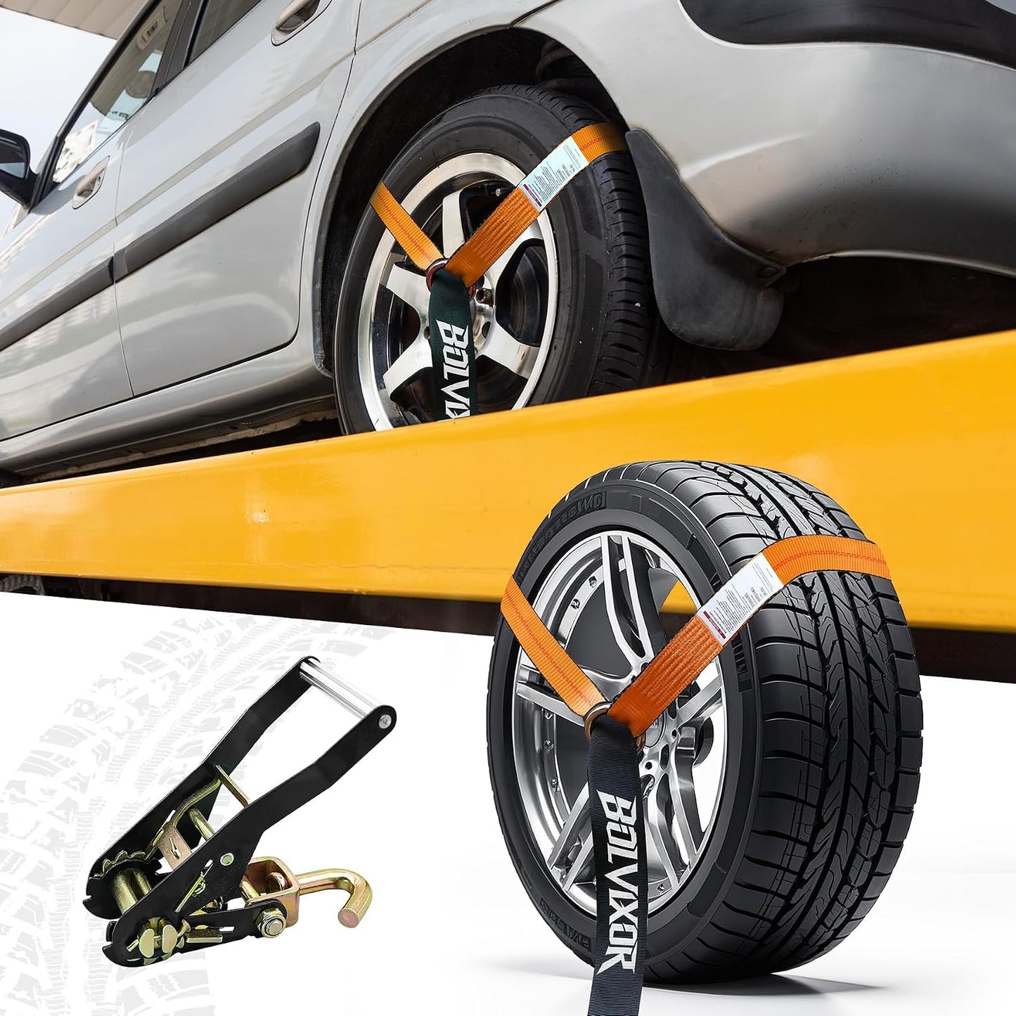 4 Pack Car Tie Down Straps for Trailers 2" x 96" - 9900LBS Break Strength - Tire Ratchet Straps with J Finger Hooks for Hauling UTV, SUV, Truck, Any Cars