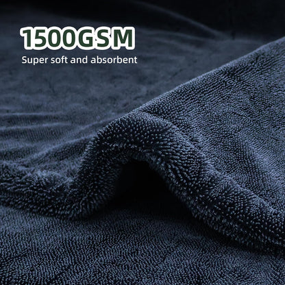 2-Pack 24" x 36" 11.8" x 11.8" Twisted-Loop Car Drying Towel 1500GSM Microfiber Cleaning Cloth for Car Trucks Motorcycles Streak Free Lint Free Ultra Absorbent Washing Cloth for Kitchen Window (Blue)