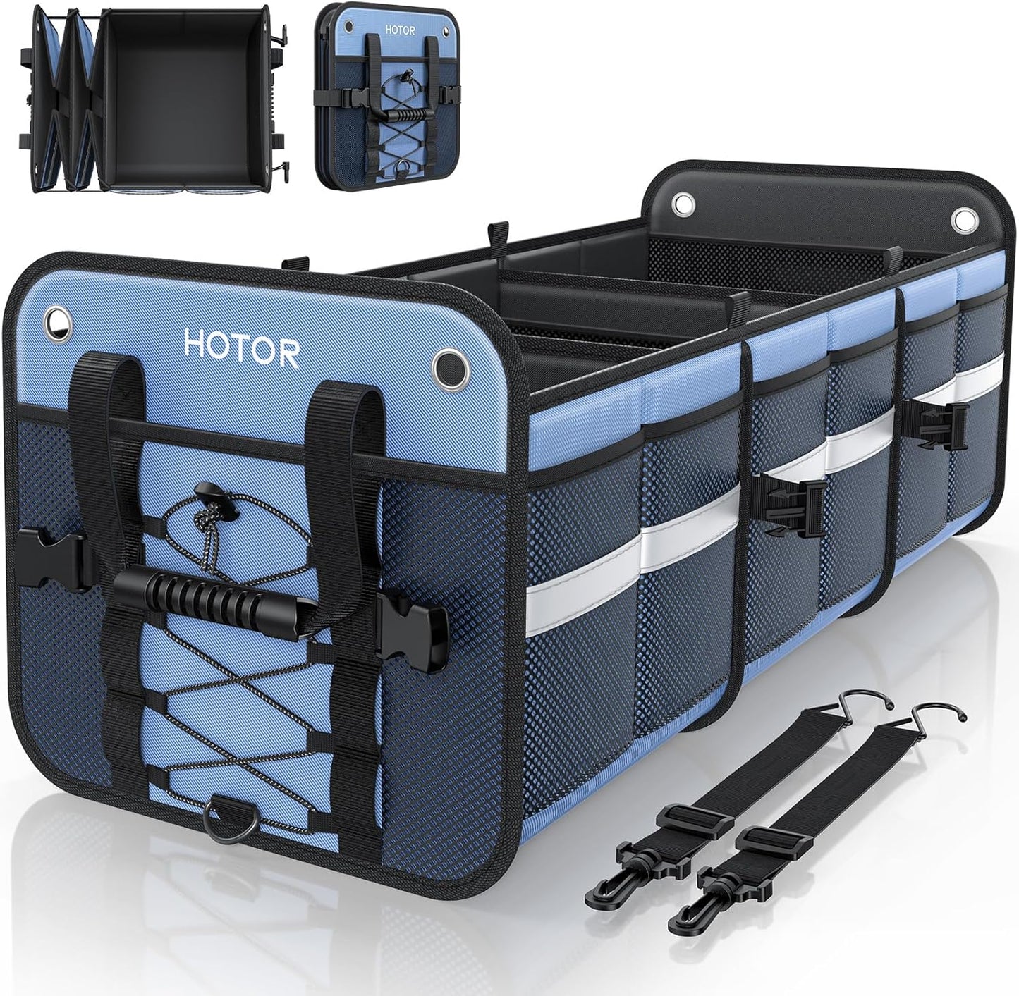 HOTOR Trunk Organizer for SUV – Car Storage Box with Reflective Strips, Collapsible Car Organizer with Large Capacity, Essential Car Accessories for Truck, Van & Sedan, Black, 33.1" x 13.0" x 12.0"