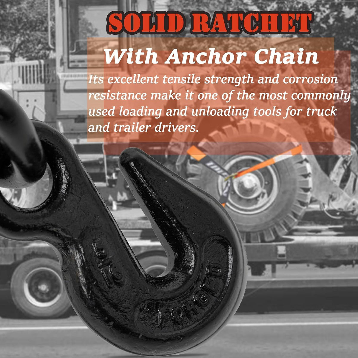 4 Pack Car Tie Down Straps for Trailers with Heavy Duty Chain Anchors 2" x 96" - 3,300 lbs Safe Working Load -Adjustable Wheel Straps with Chain Hook Anchors for Trailers.Orange