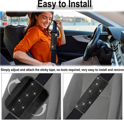 ecocstm 2 PCS Bling Car Seat Belt Shoulder Pads, Bling Seat Belt Covers with Bling Rhinestones, Car Accessories Seatbelt Strap Pad with Crystal Diamond for Car, Truck, SUV (White Diamond)