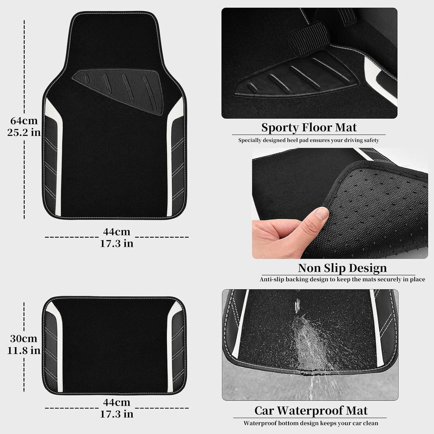 CAR PASS Air Mesh Leather Car Seat Covers Full Set, Waterproof Car Floor Mats, Sporty Steering Wheel Cover 14.5-15in, Universal Fits for 95% Cars Truck SUV (Black and Blue)