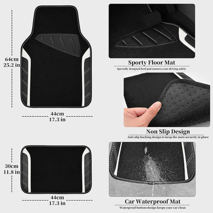 CAR PASS Air Mesh Leather Car Seat Covers Full Set, Waterproof Car Floor Mats, Sporty Steering Wheel Cover 14.5-15in, Universal Fits for 95% Cars Truck SUV (Black and Blue)