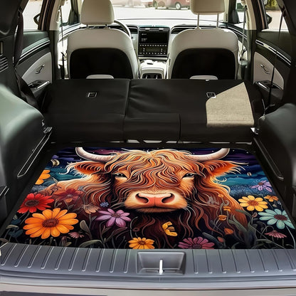 Universal Car Trunk Mat 29" x 39",Purple Colorful Flowers All Weather Trunk Protection Cargo Liner, Durable Cargo Mat Rear Trunk Liner,Stylish Vehicle Interior Accessories Suitable for Most Car Models