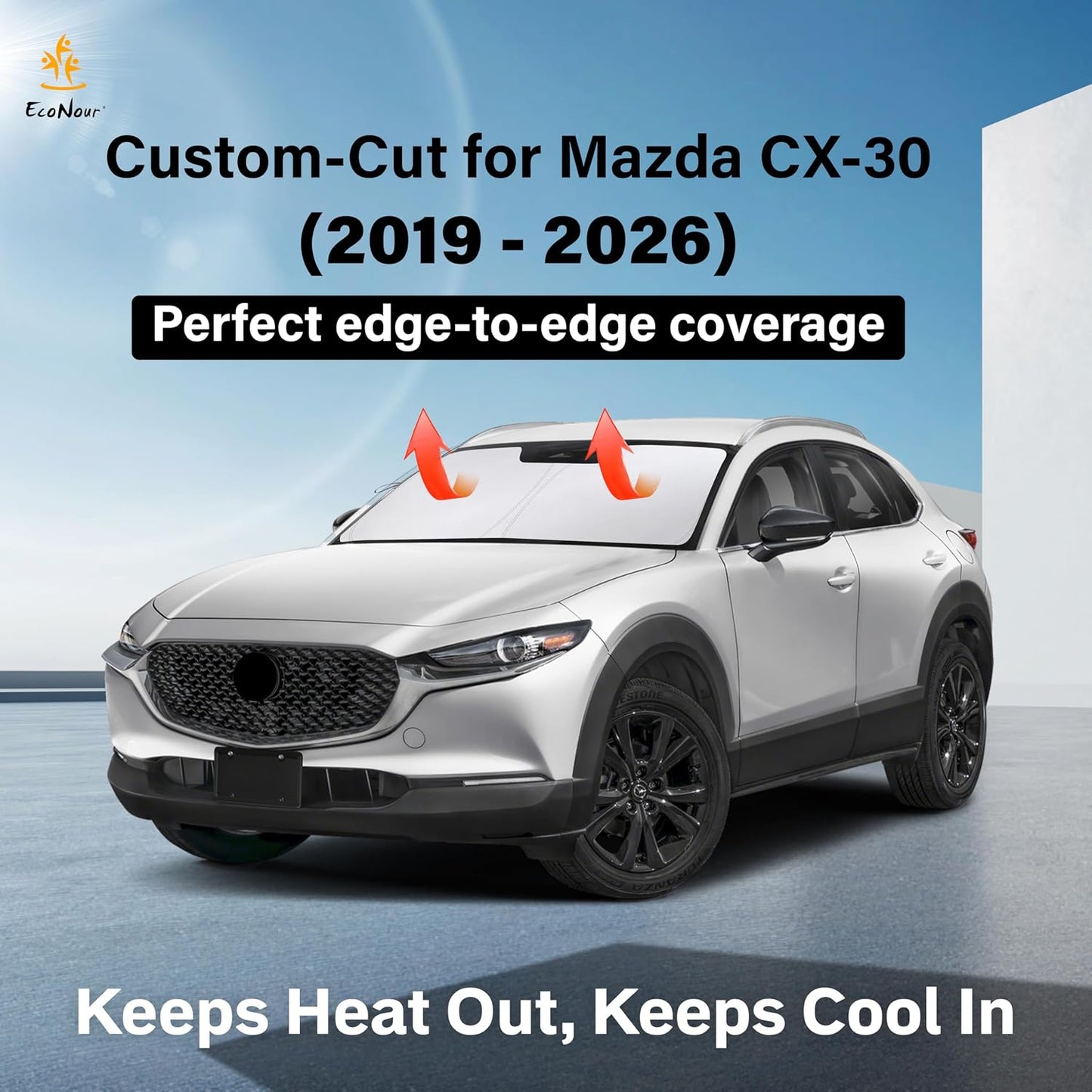 EcoNour Car Windshield Sun Shade | 2025 Upgraded Innovative No-Light-Pass Technology for Maximum Coverage | Foldable Sun Shade Keeps Your Vehicle Cool | Must-Have Car Accessories | Small (59" x 29") - Colors A