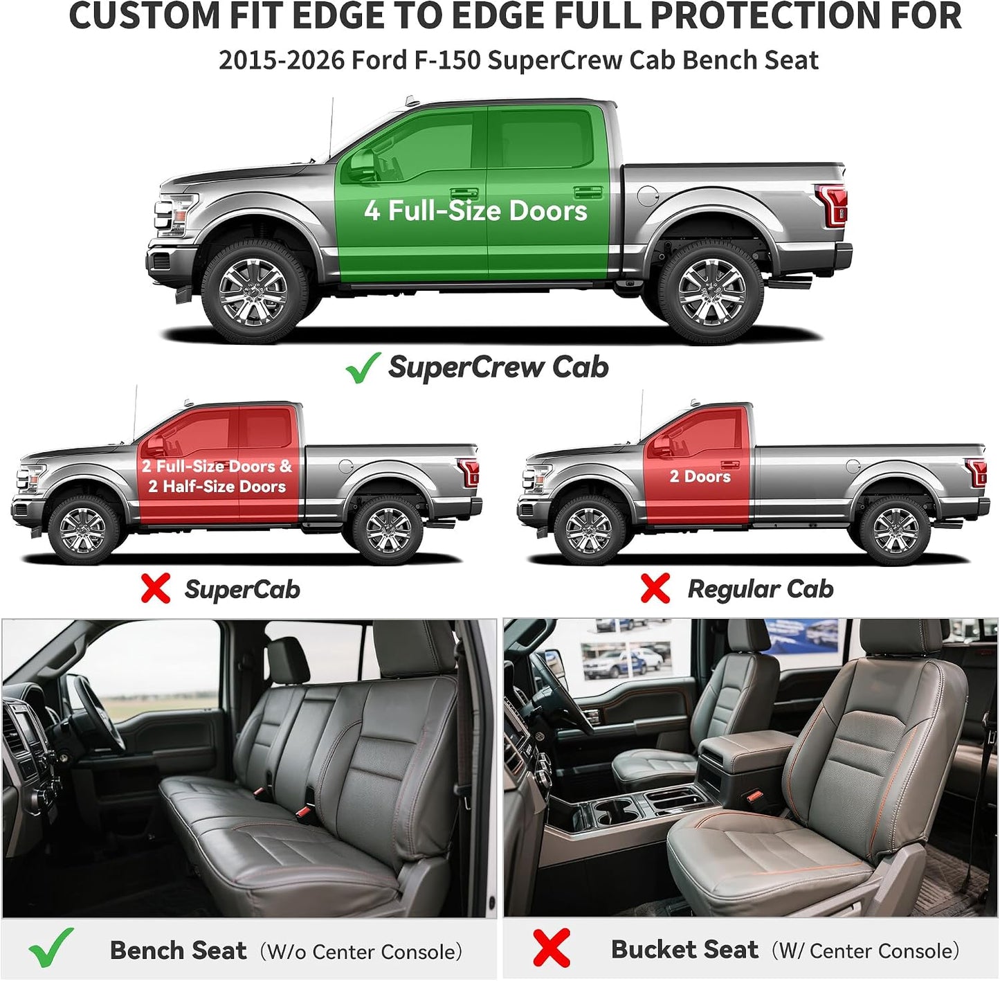 YITAMOTOR Floor Mats Fit for Ford F250/F350/F450/F550 2017-2026 Super Duty Crew Cab | Front Bucket Seat | Rear W/Fold-Flat Storage | Carpet Floor, 1st & 2nd Row TPE All Weather Protection