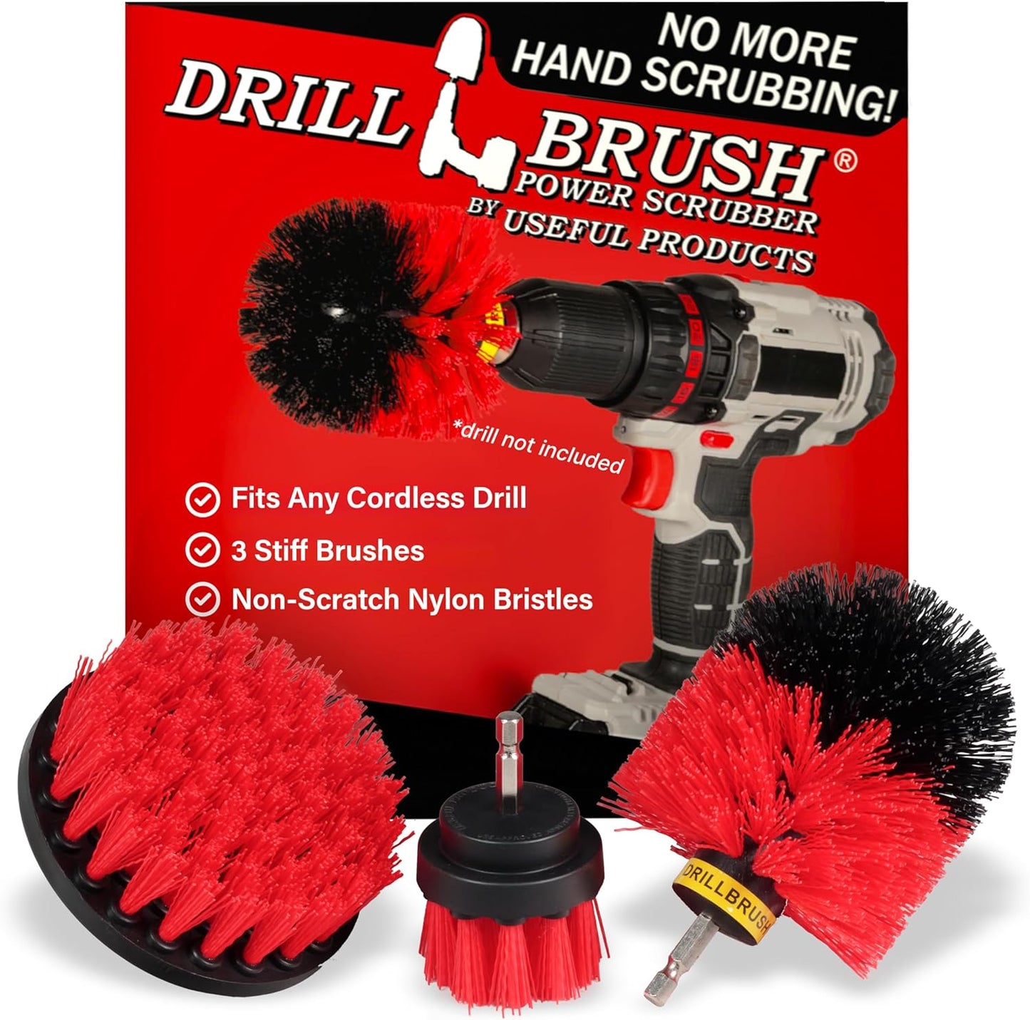 Drillbrush Car Detailing Kit | Drill Brush Set – Soft Bristle Power Scrubber Attachments for Cleaning Car Interior, Upholstery, Carpet, Seats, Wheels, Rims, Dash, Console, and Trim - Nylon Scrub Brush